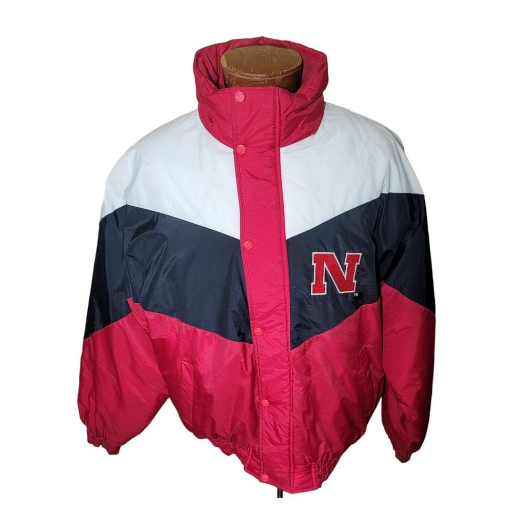 Vintage Logo 7 Nebraska Cornhuskers Puffer‎ Jacket Mens Size Large Multicolor